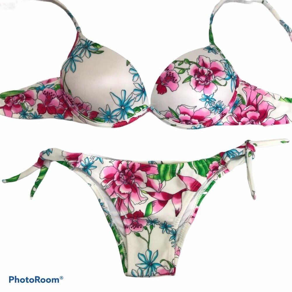 Recco Size Medium Brazilian Side Ties Floral Print Bikini Set. New With Tags.